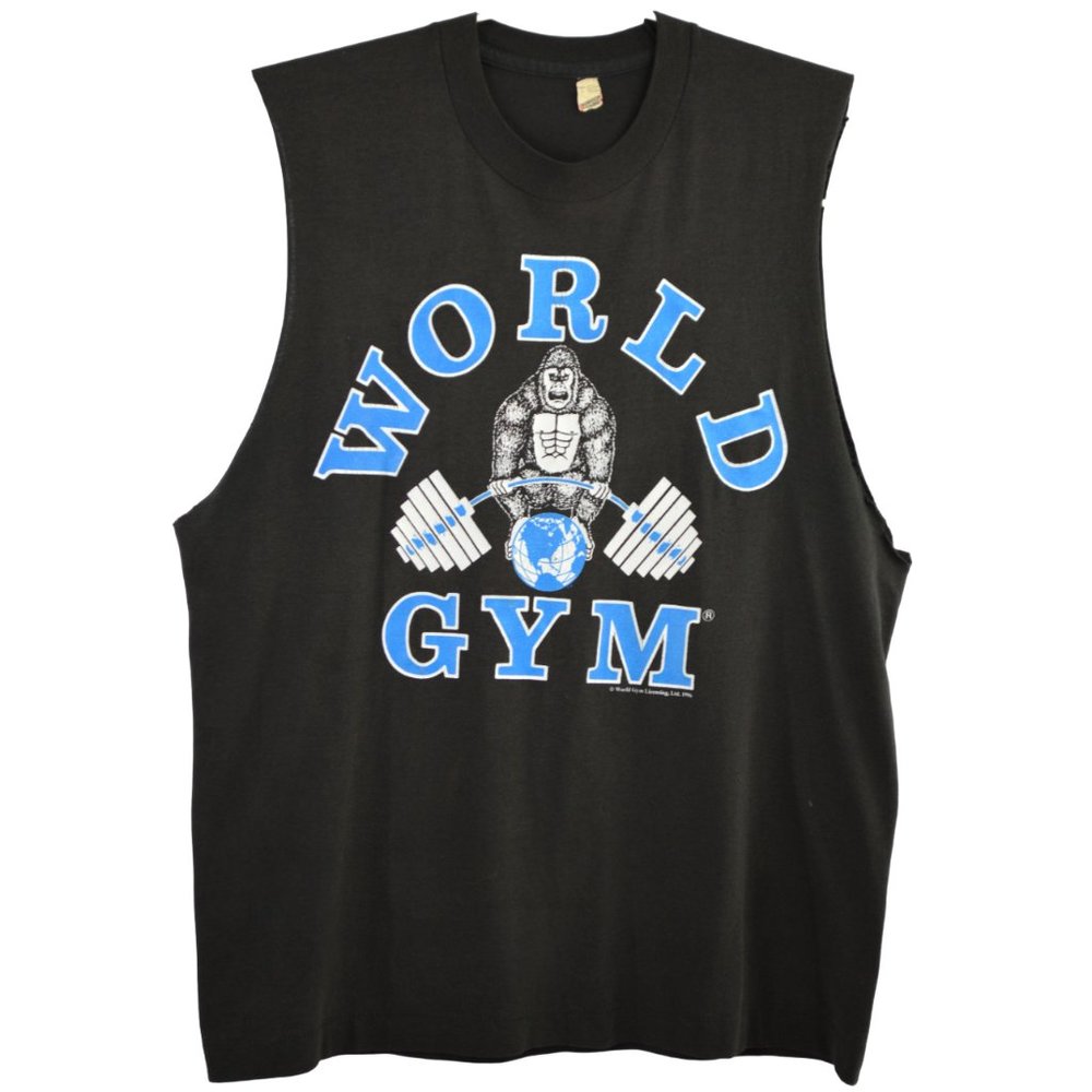 1996 Vintage Screen Stars WORLD GYM T Shirt Size LARGE Super Thin 50/50 USA